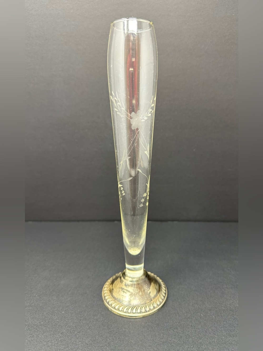 Vintage Duchin Creation Sterling Weighted Vase 9.25" Tall Glass Bud Vase A1
